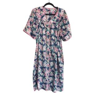 Vintage Kelly Reed Floral House Dress Quilted Collar Pearl Snap Lounge Dress L